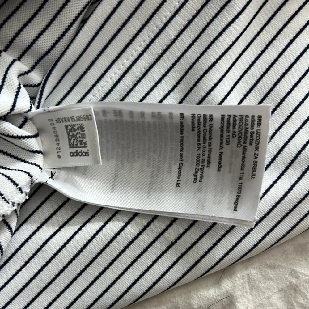 Adidas White and Blue Stripped Polo Shirt Performance Athletic - Picture 5 of 5